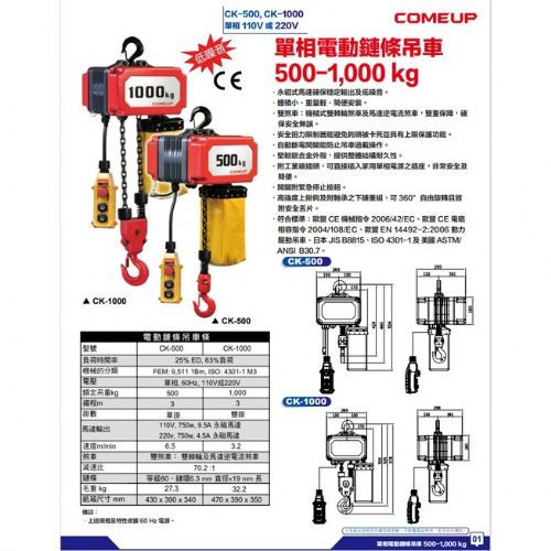 吊車 川方牌捲揚機200KG附8吋夾牆架