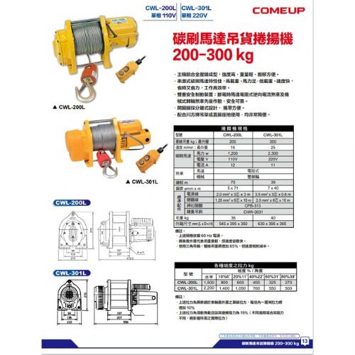 吊車 川方牌捲揚機200KG附8吋夾牆架