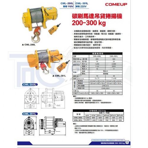 川方牌捲揚機200KG 250kg 夾牆架